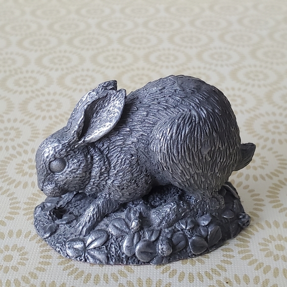 Vintage Other - Vintage Pewter Rabbit Figurine Amazing Detail Red Felt & Maker's Mark on Bottom